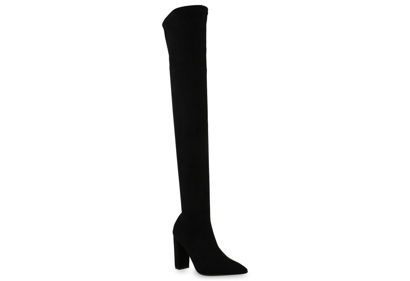 VAN HILL 839713 Overkneestiefel Damen Stiefel Overknees Blockabsatz Spitze Basic