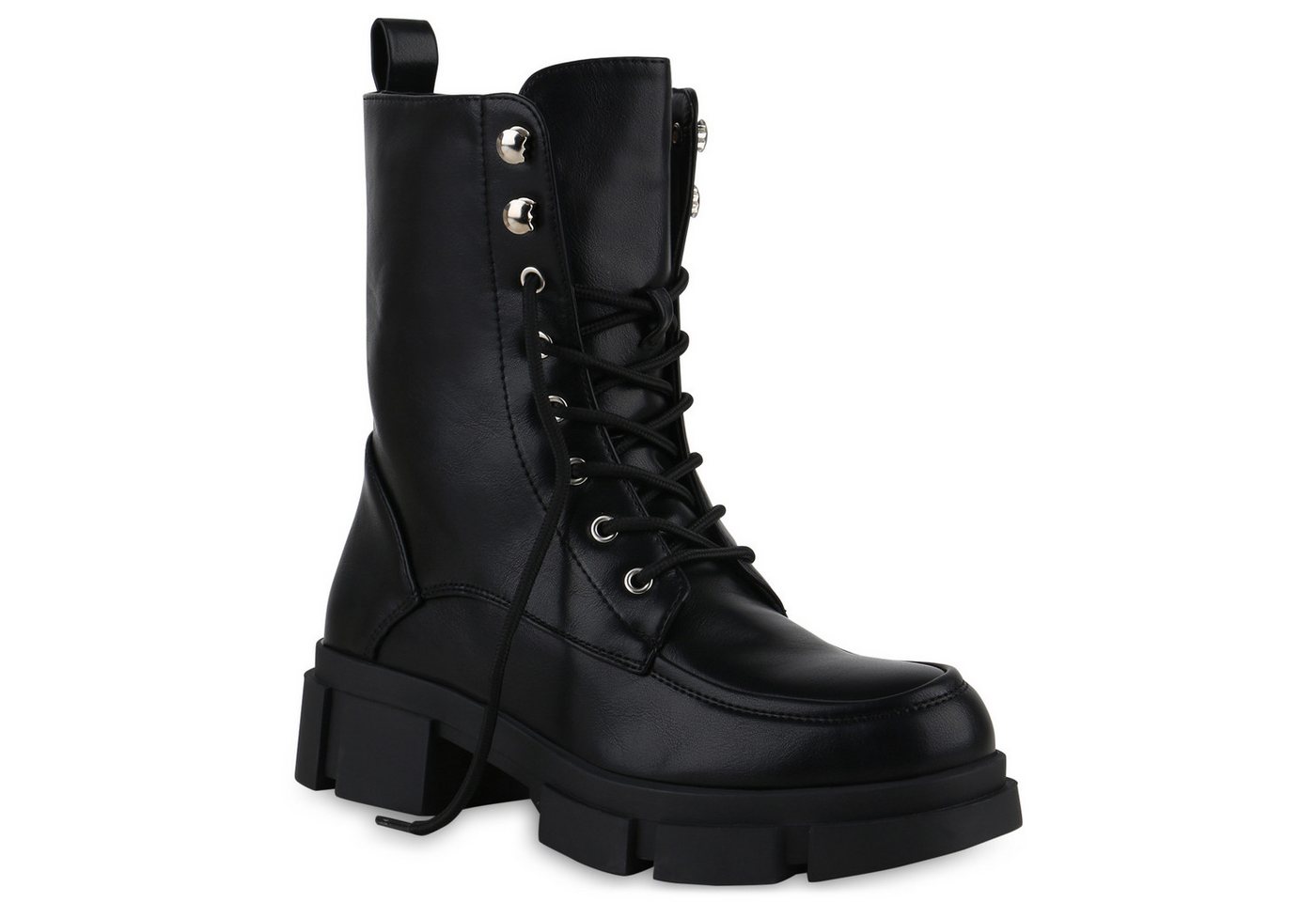 VAN HILL 839727 Schnürstiefelette Damen Stiefeletten Leicht Gefüttert Schnürstiefeletten Blockabsatz