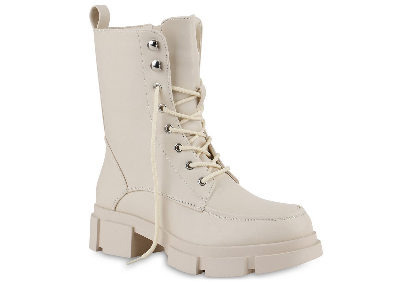 VAN HILL 839727 Schnürstiefelette Damen Stiefeletten Leicht Gefüttert Schnürstiefeletten Blockabsatz (beige)