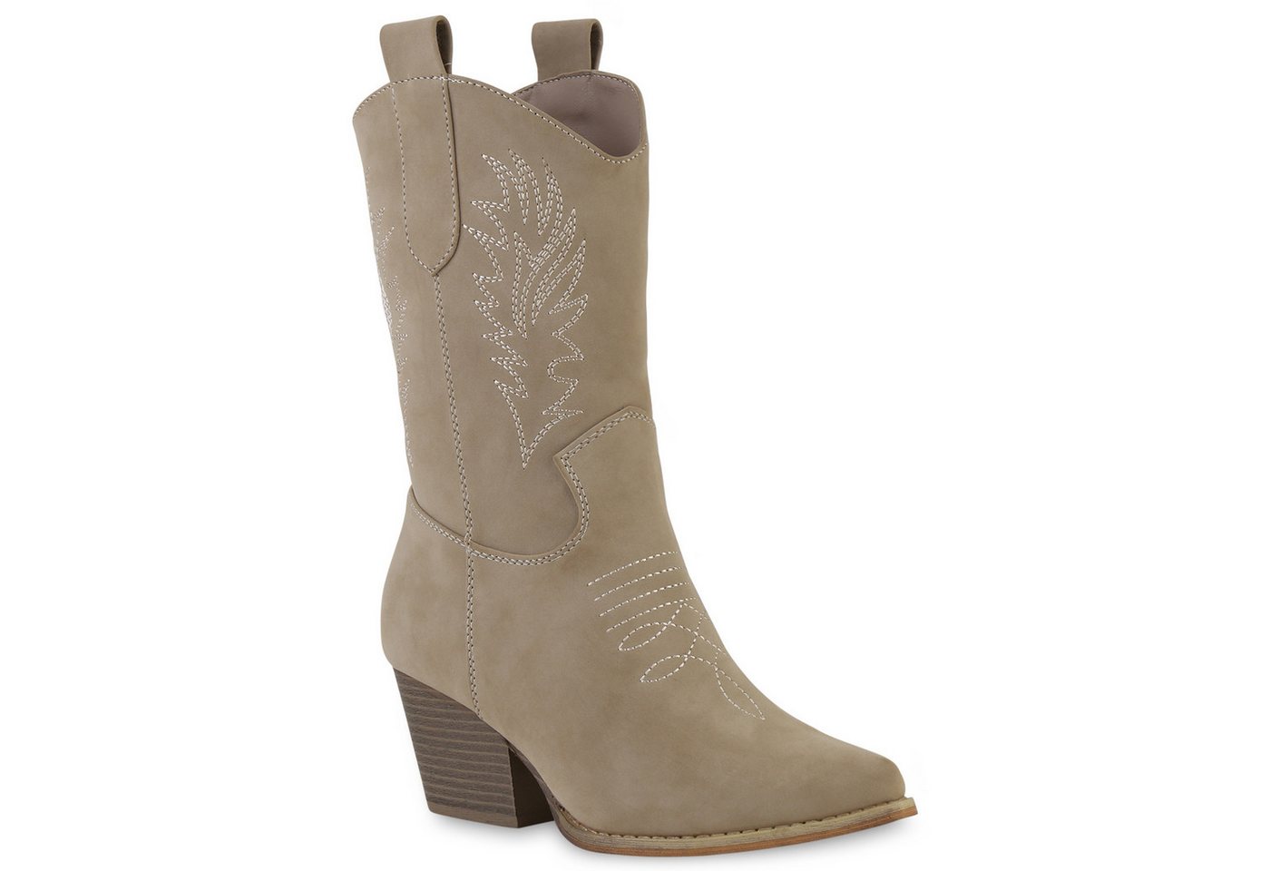 VAN HILL 839873 Cowboy Boots Damen Cowboy Boots Stiefeletten Stickereien Holzoptikabsatz
