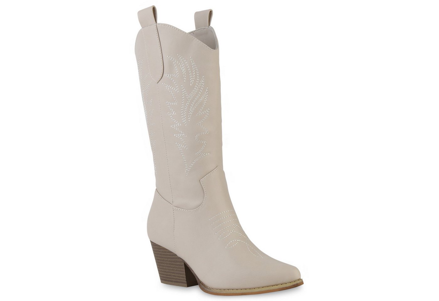 VAN HILL 839874 Cowboystiefel Damen Stiefel Cowboystiefel Stickereien Holzoptikabsatz