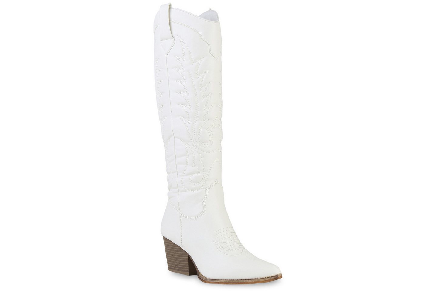 VAN HILL 839927 Cowboystiefel Damen Leicht Gefütterte Cowboystiefel Stiefel Stickereien (weiß)