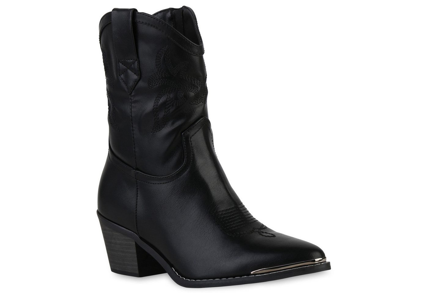 VAN HILL 839934 Cowboy Boots Damen Cowboy Boots Stiefeletten Stickereien Holzoptikabsatz