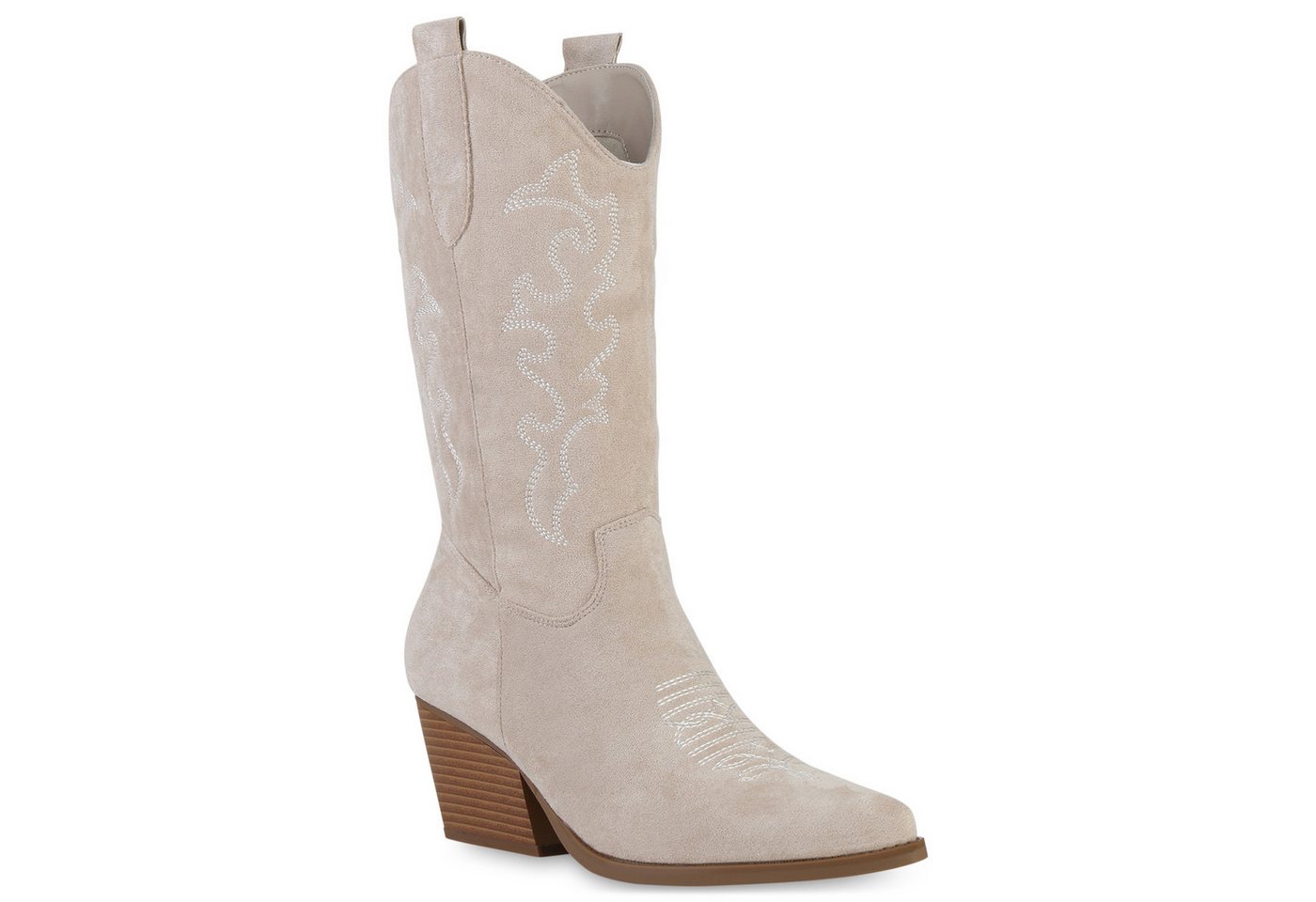 VAN HILL 839969 Cowboystiefel Damen Stiefel Cowboystiefel Stickereien Holzoptikabsatz
