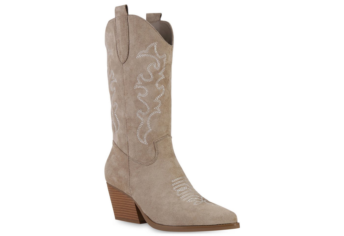 VAN HILL 839969 Cowboystiefel Damen Stiefel Cowboystiefel Stickereien Holzoptikabsatz