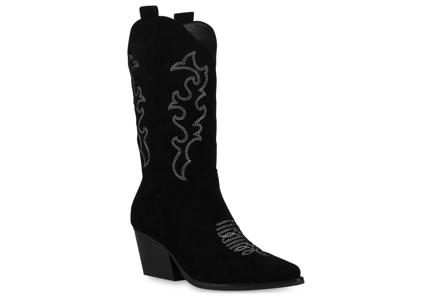 VAN HILL 839969 Cowboystiefel Damen Stiefel Cowboystiefel Stickereien Holzoptikabsatz