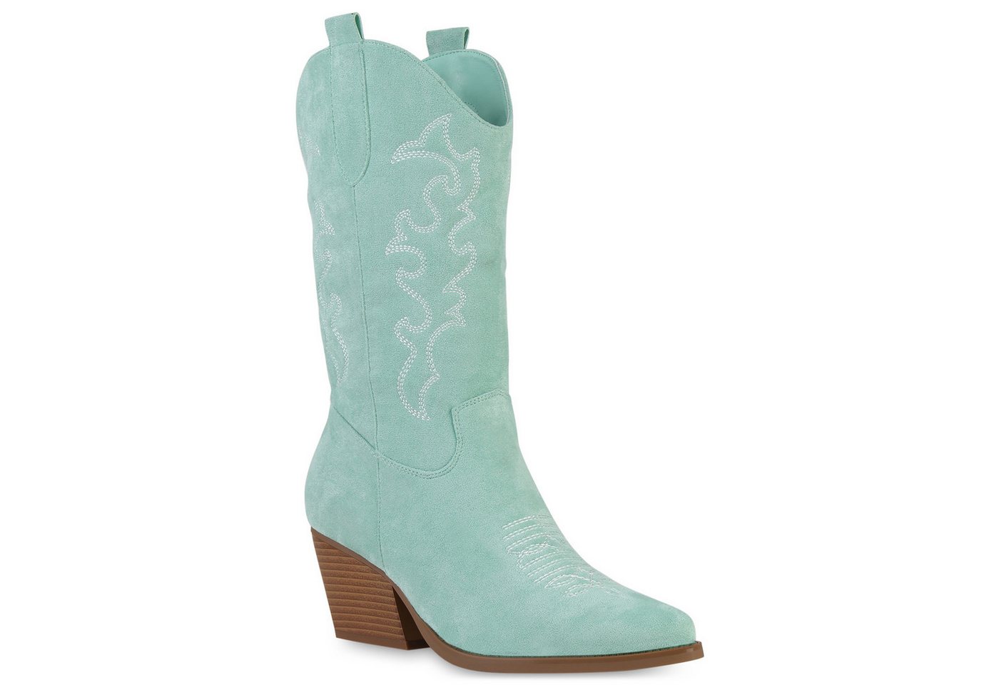 VAN HILL 839969 Cowboystiefel Damen Stiefel Cowboystiefel Stickereien Holzoptikabsatz