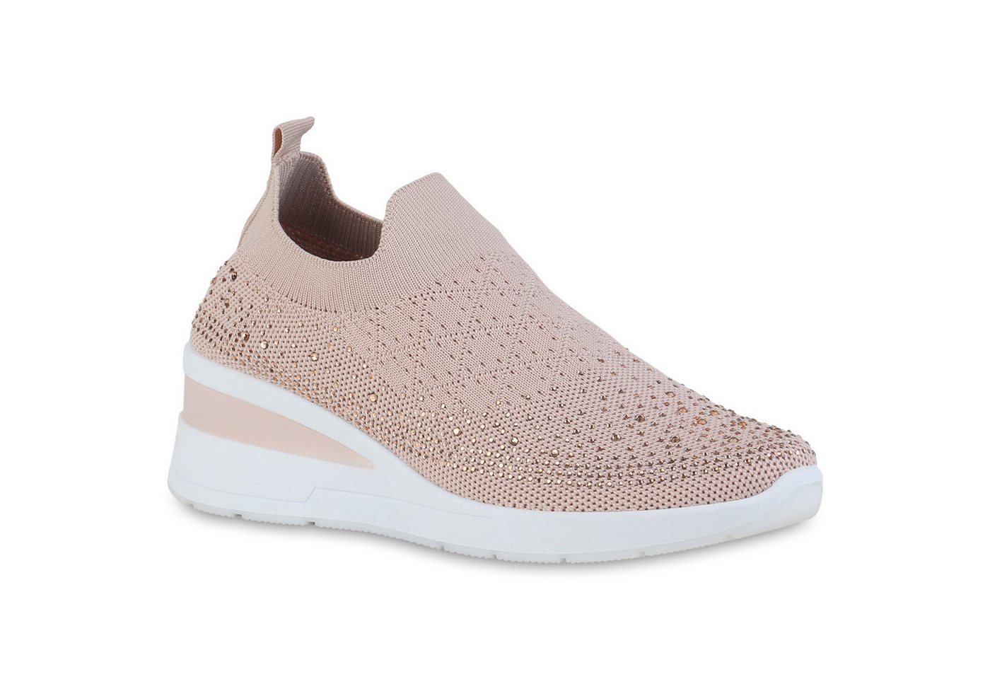 VAN HILL 840163 Wedgesneaker Damen Sneaker Wedges Keilabsatz Strass Strick Profil-Sohle