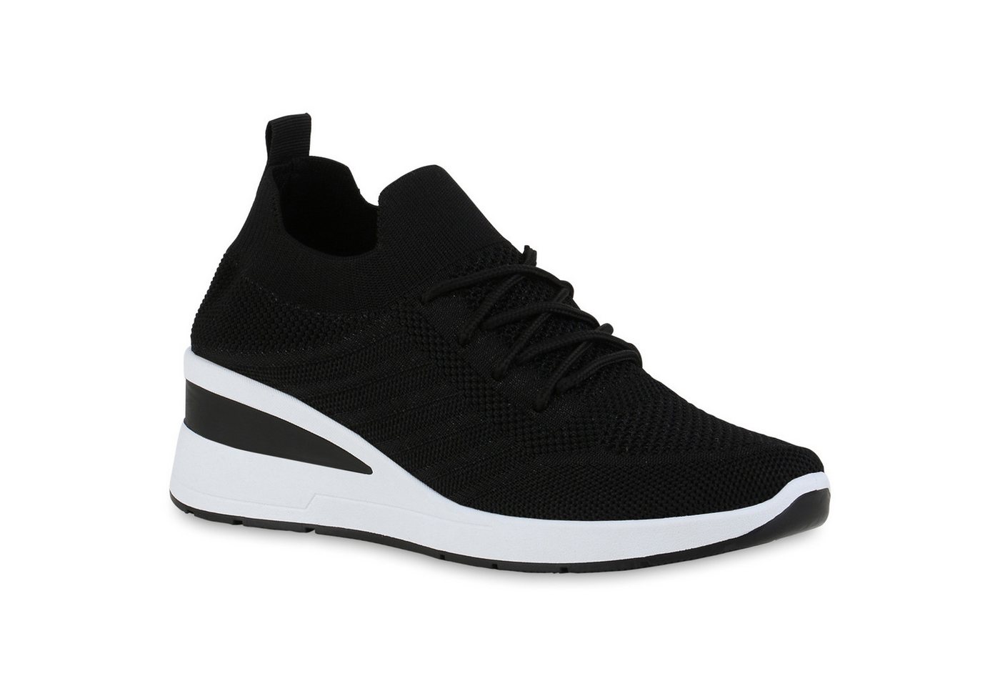 VAN HILL 840166 Wedgesneaker Damen Sneaker Wedges Schnürer Strick Profil-Sohle