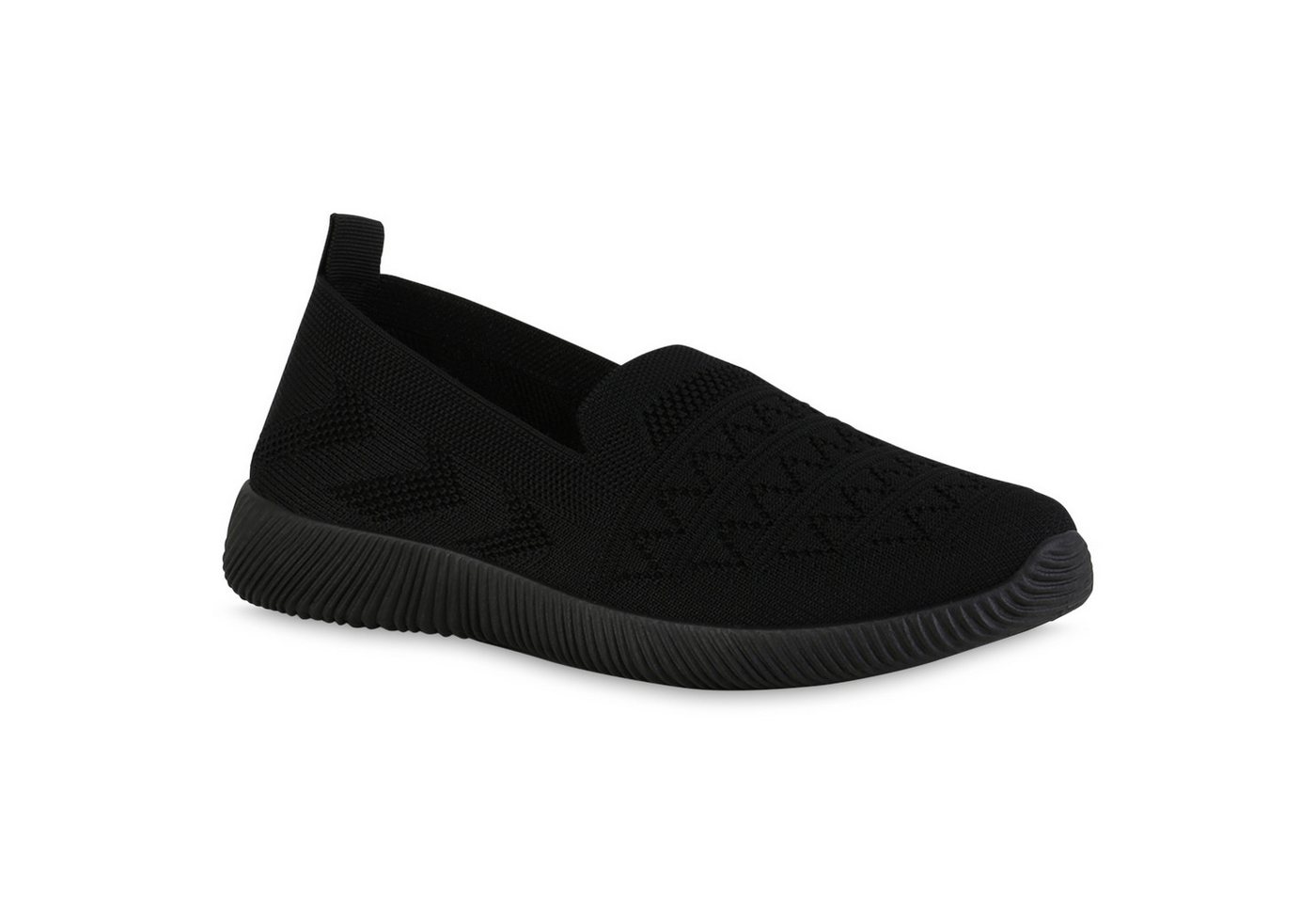 VAN HILL 840201 Laufschuh Damen Sportschuhe Slip Ons Sportliche Strick Profil-Sohle (schwarz)