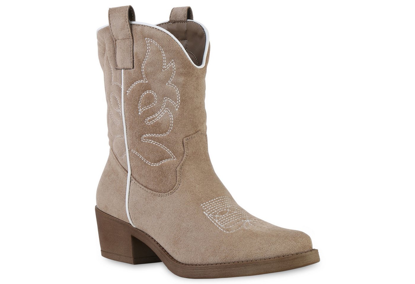 VAN HILL 840203 Cowboy Boots Damen Stiefeletten Cowboy Boots Stickereien Holzoptikabsatz