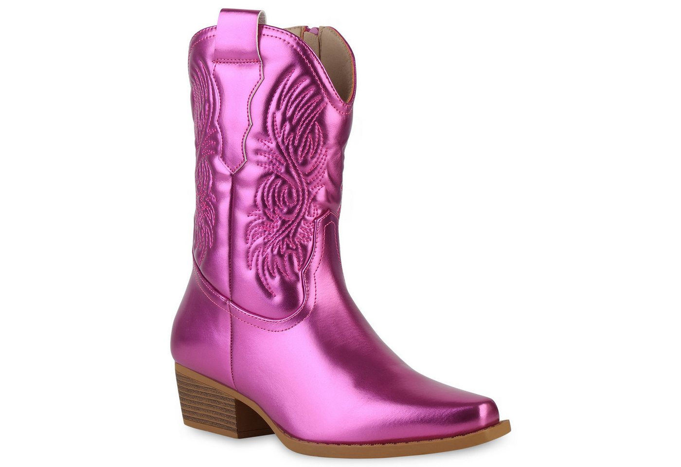 VAN HILL 840254 Cowboy Boots Damen Cowboy Boots Stiefeletten Stickereien Holzoptikabsatz (bunt)