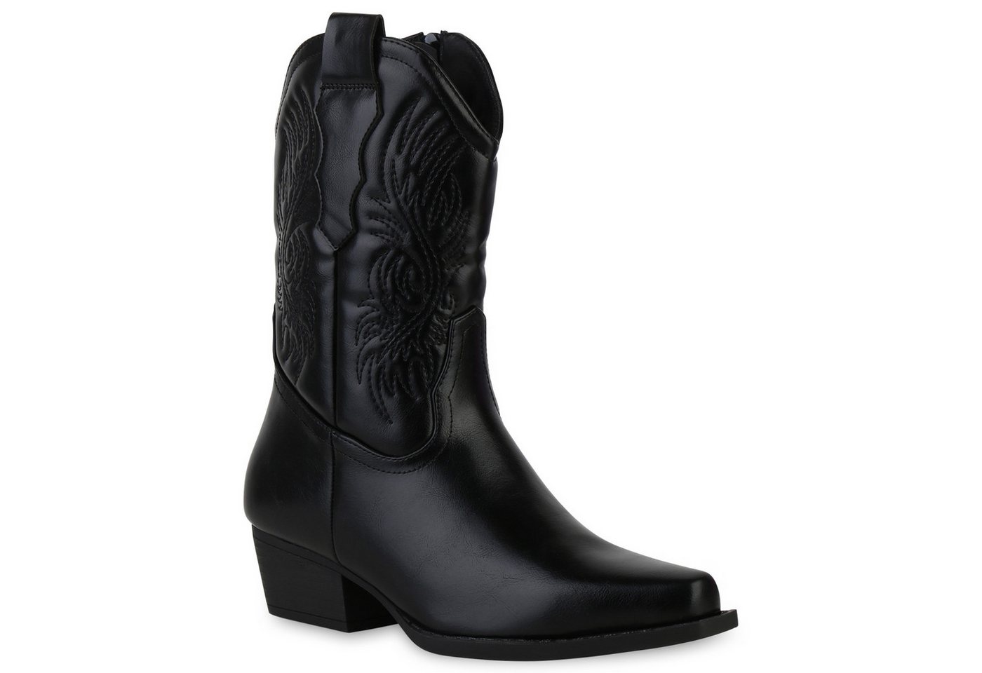 VAN HILL 840254 Cowboy Boots Damen Cowboy Boots Stiefeletten Stickereien Holzoptikabsatz