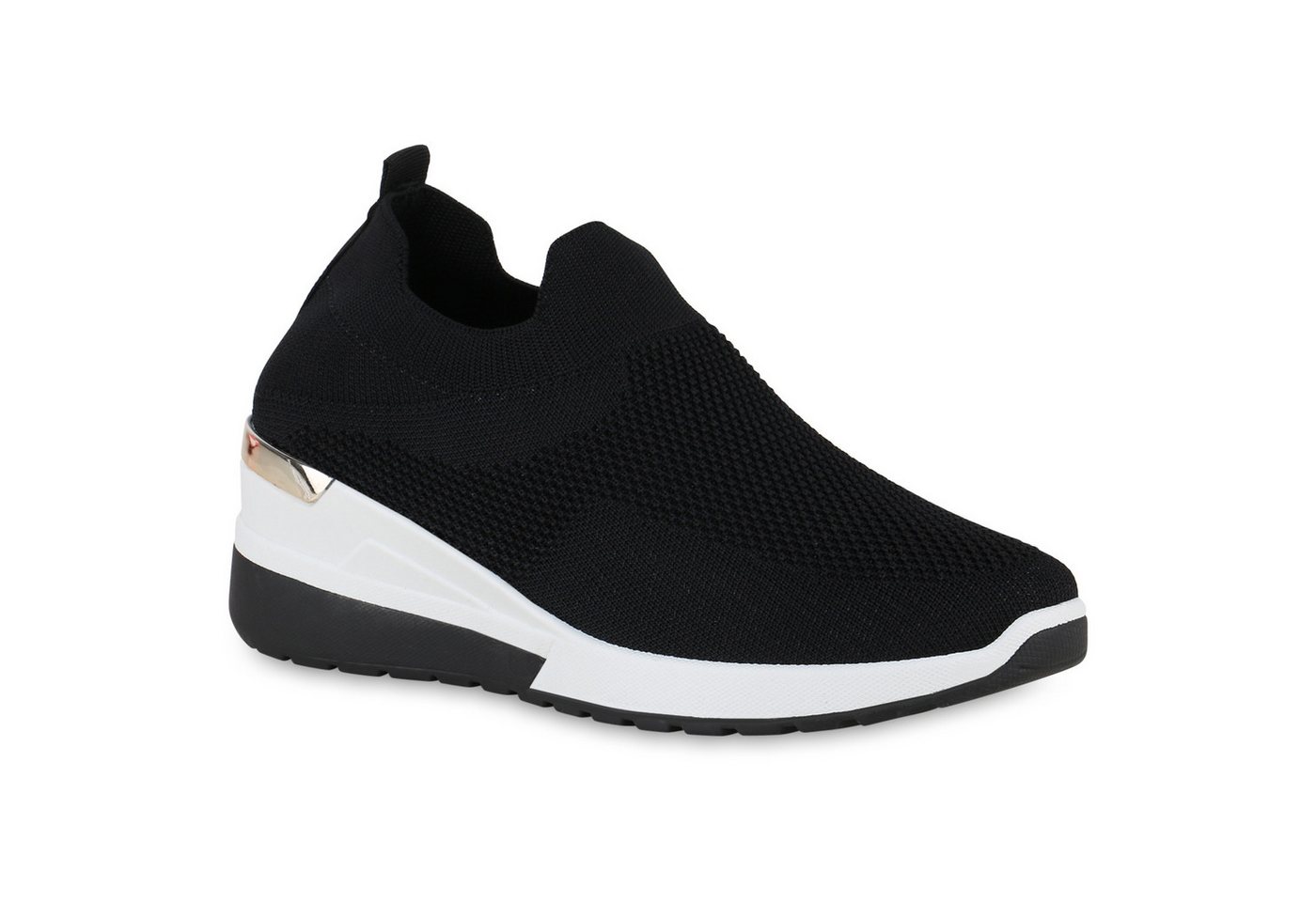 VAN HILL 840257 Laufschuh Damen Sportschuhe Slip Ons Keilabsatz Sportliche Strick