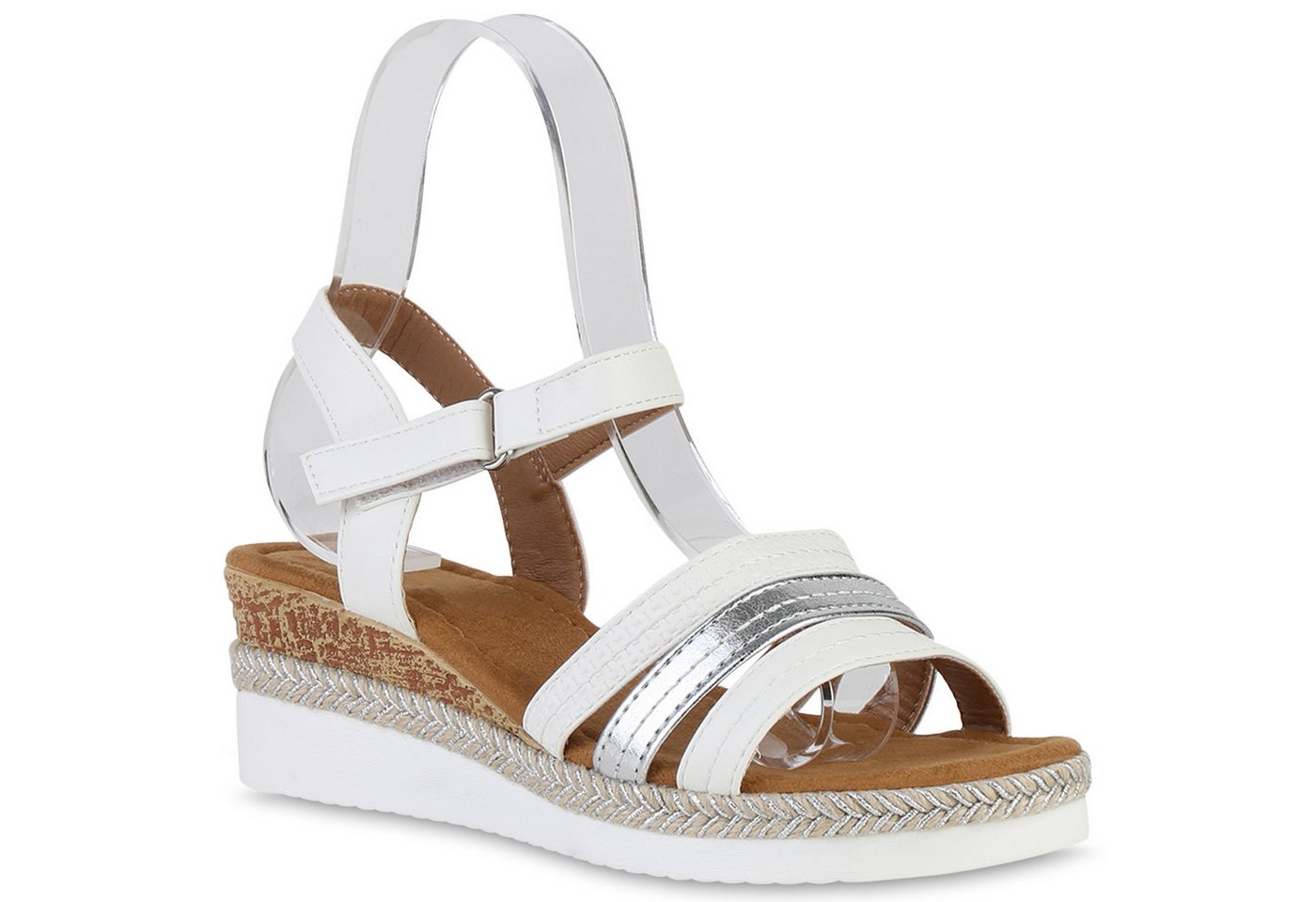 VAN HILL 840276 Keilsandalette Damen Sandaletten Keilsandaletten Metallic Profil-Sohle
