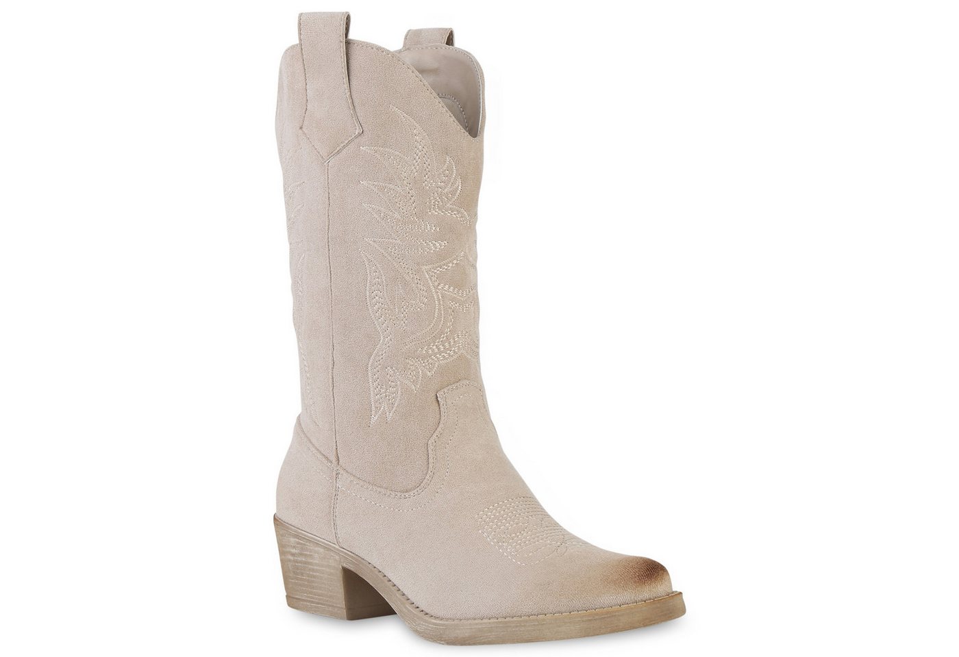 VAN HILL 840336 Cowboystiefel Damen Cowboystiefel Stiefel Stickereien Holzoptikabsatz