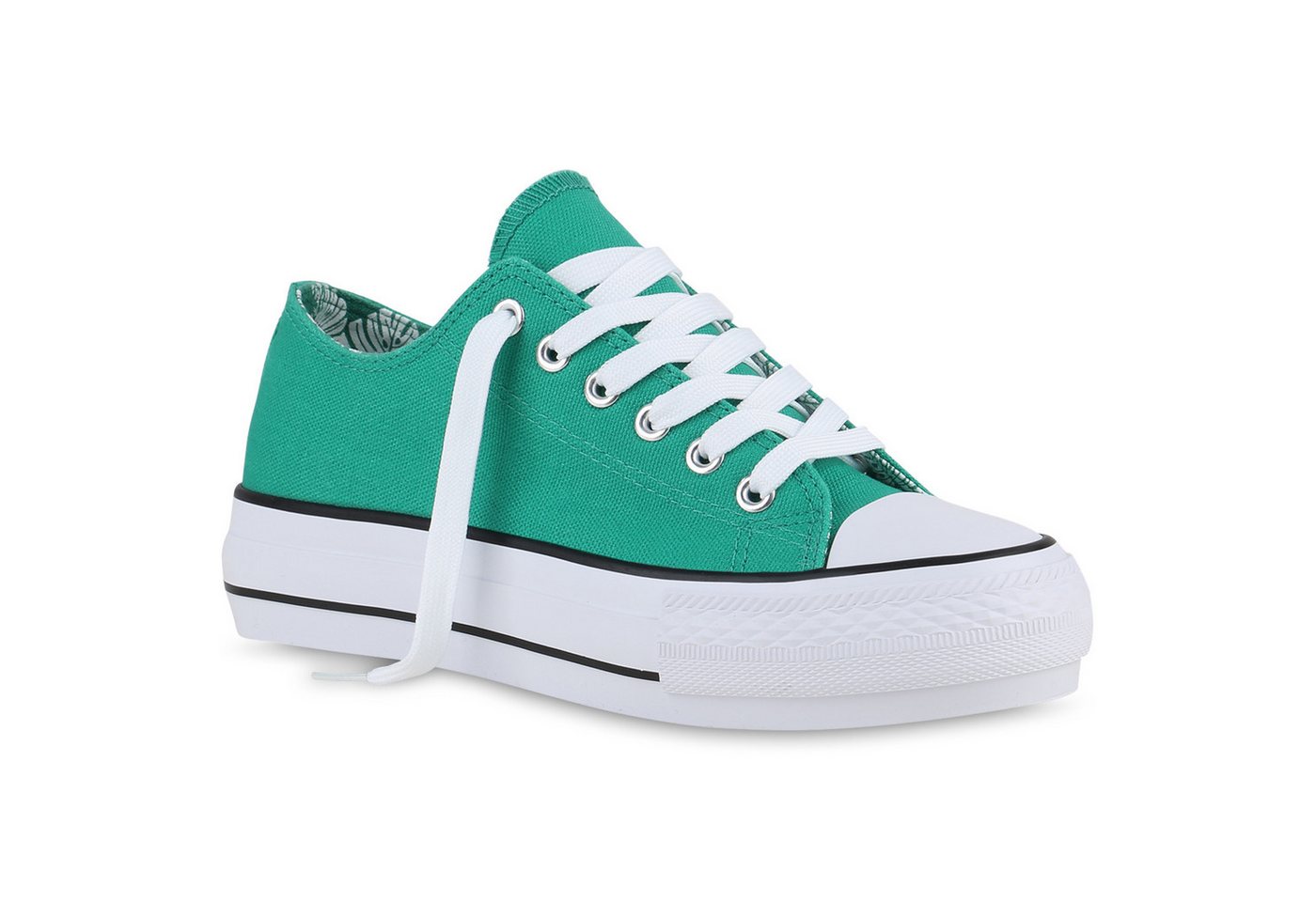 VAN HILL 840380 Sneaker Damen Sneaker Low Plateau Schnürer Basic Stoff Schnür-