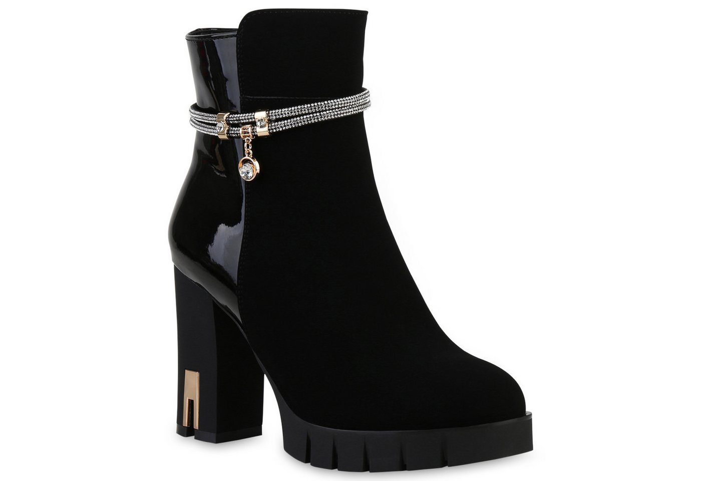 VAN HILL 840506 Stiefelette Damen Leicht Gefütterte Klassische Stiefeletten Strass