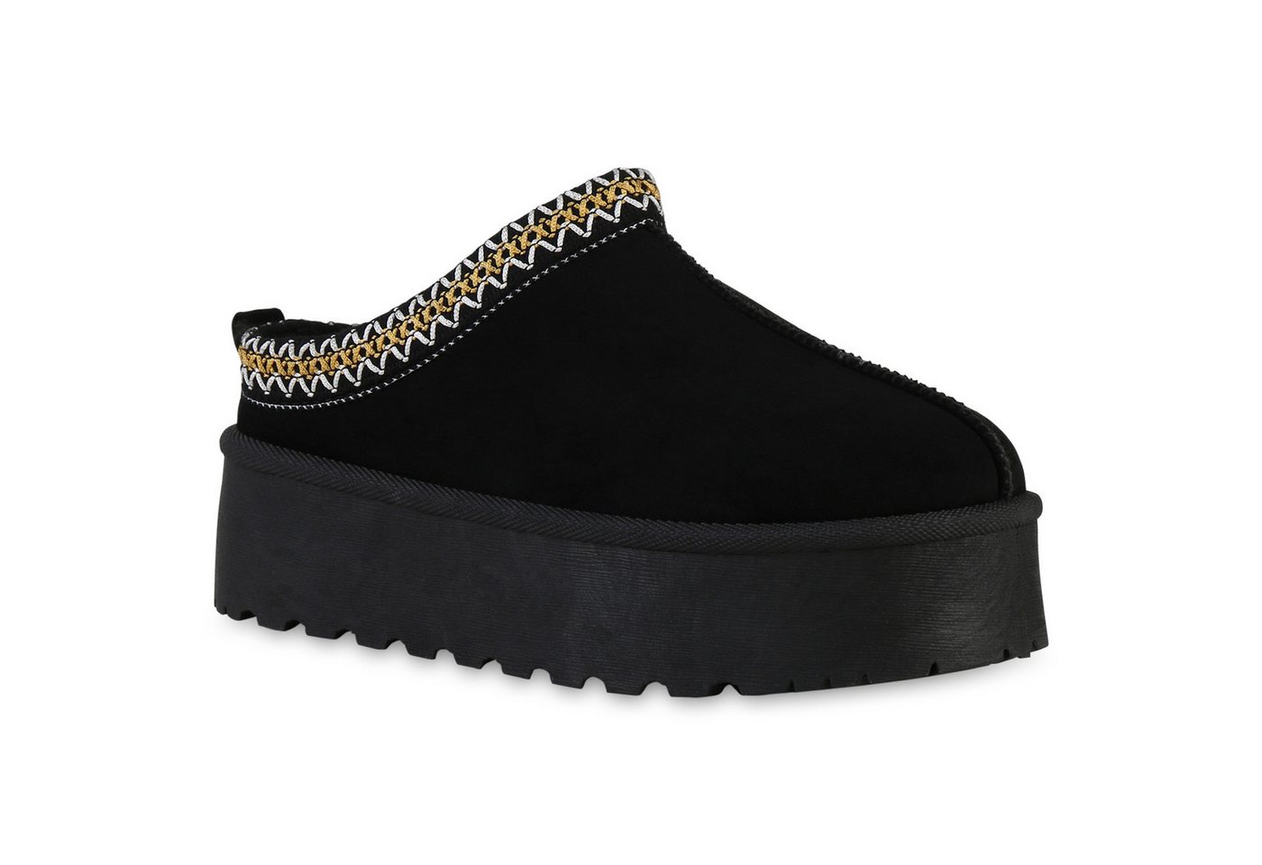 VAN HILL 840601 Hausschuh Damen Warm Gefütterte Pantoffeln Bequeme Plateau Prints