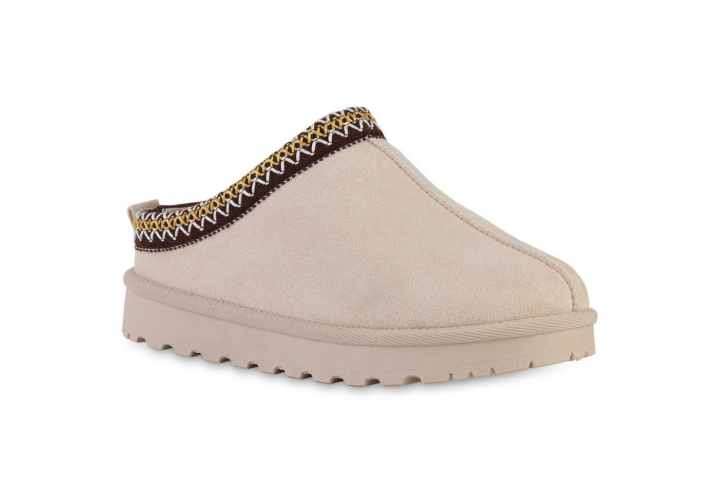 VAN HILL 840605 Hausschuh Damen Warm Gefütterte Pantoffeln Print Bequeme Profil-Sohle