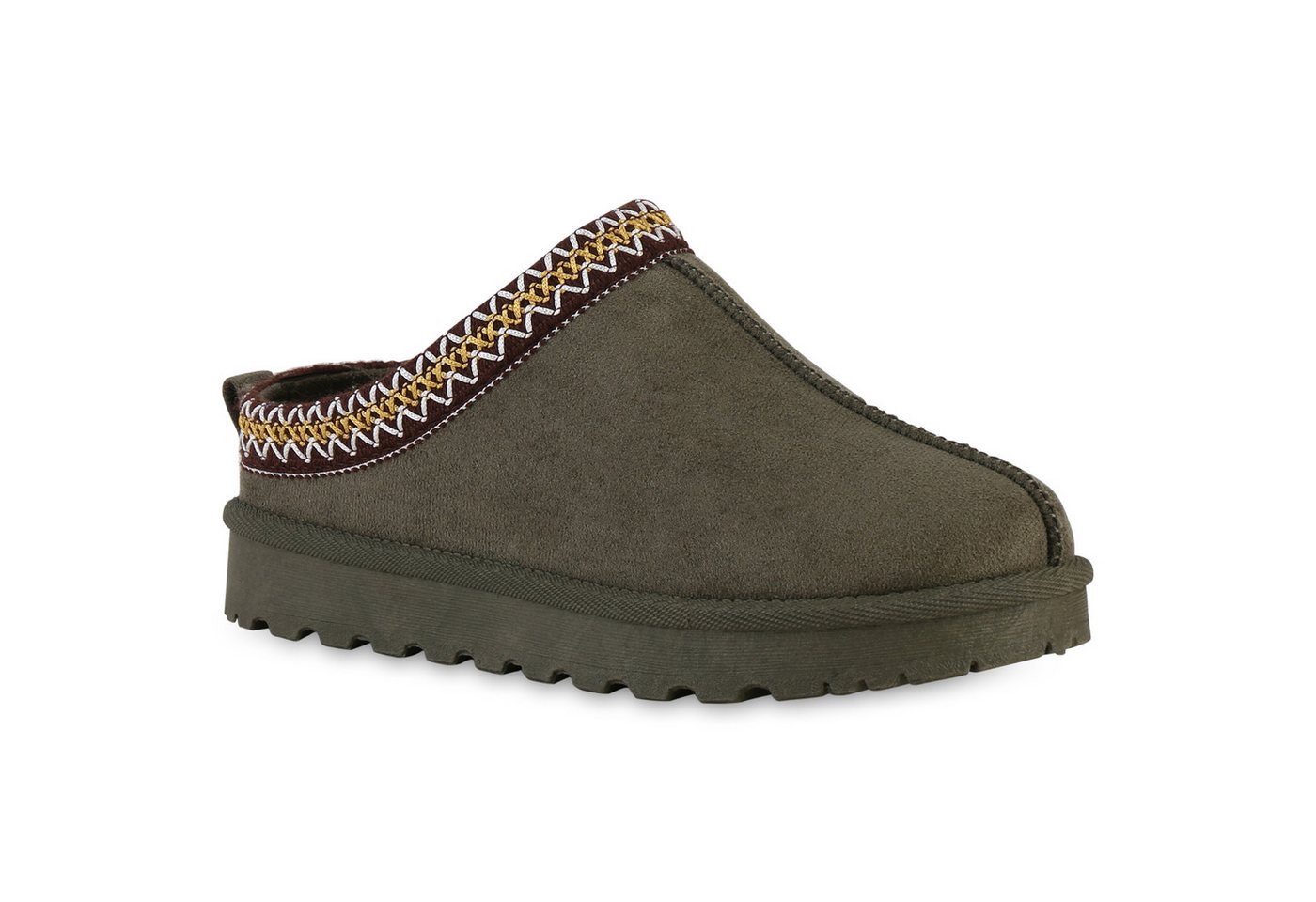 VAN HILL 840605 Hausschuh Damen Warm Gefütterte Pantoffeln Print Bequeme Profil-Sohle