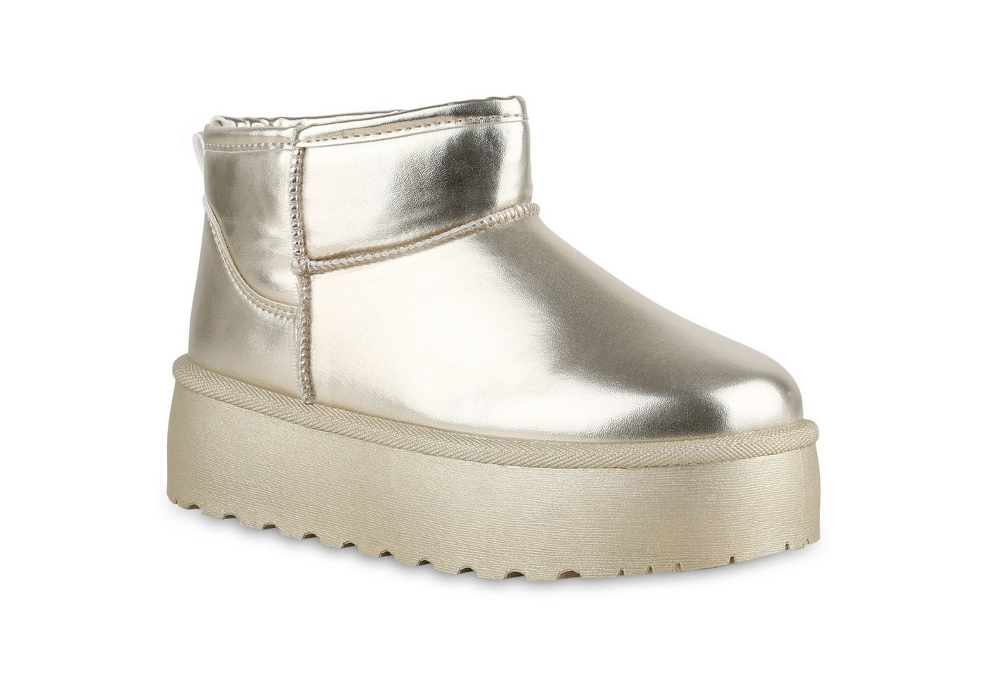 VAN HILL 840609 Plateaustiefelette Damen Warm Gefütterte Plateau Boots Profil-Sohle Winter (gold)