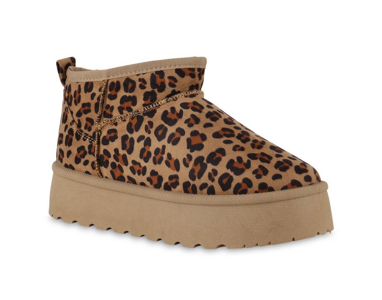 VAN HILL 840622 Plateaustiefelette Damen Warm Gefütterte Plateau Boots Profil-Sohle Winter