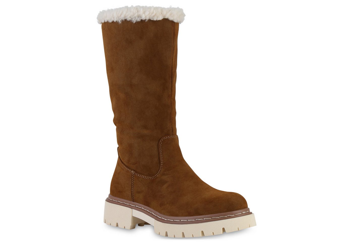 VAN HILL 840739 Winterstiefel Damen Leicht Gefütterte Winterstiefel Bequeme Kunstfell