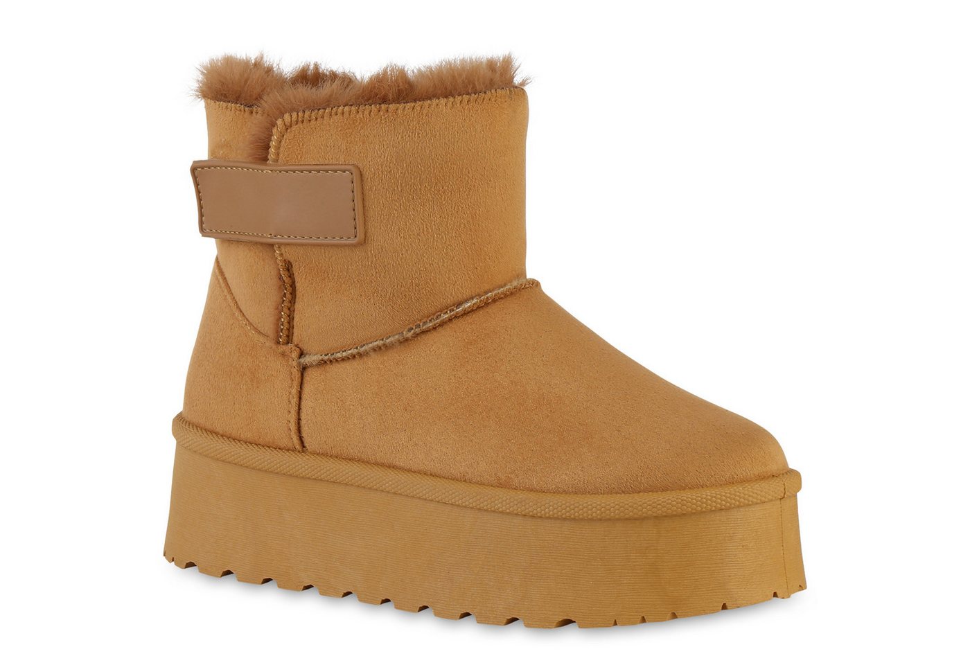 VAN HILL 840751 Plateaustiefelette Damen Warm Gefütterte Plateau Boots Bequeme Kunstfell