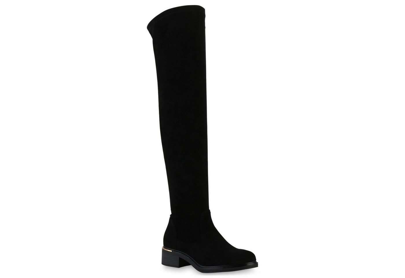 VAN HILL 840778 Overkneestiefel Damen Leicht Gefütterte Overknees Stiefel Holzoptikabsatz