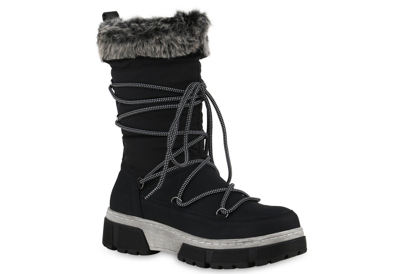 VAN HILL 840826 Winterstiefel Damen Gefütterte Winterstiefel Bequeme Kunstfell Plateau-