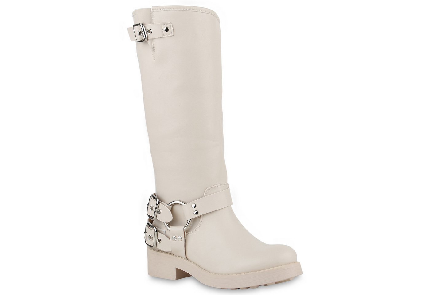 VAN HILL 840846 Stiefel Damen Leicht Gefüttert Bikerstiefel Stiefel Schnallen Niete