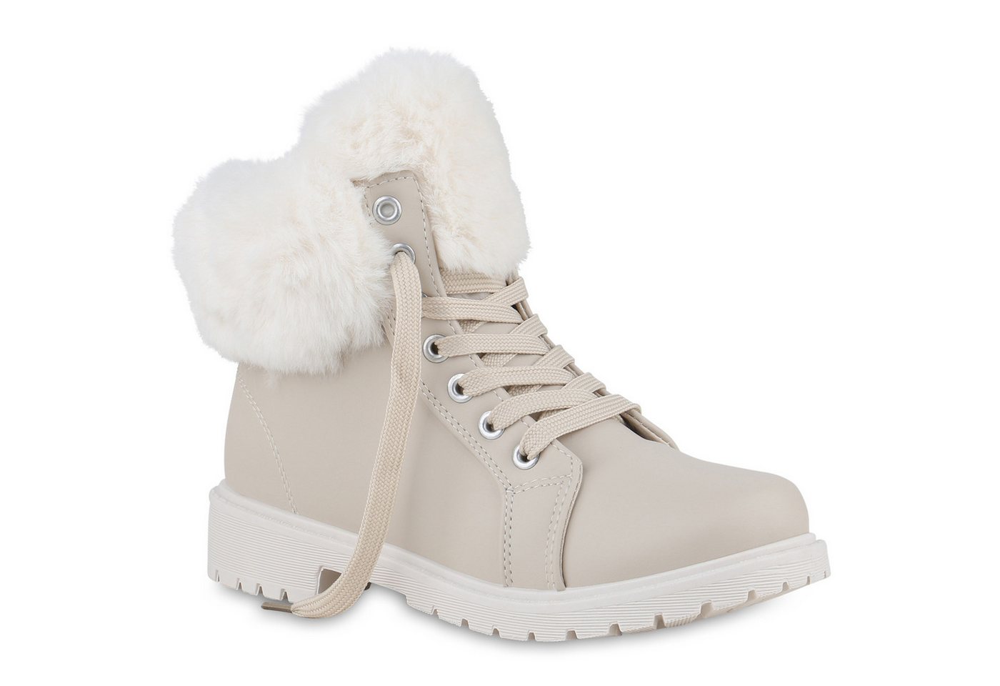 VAN HILL 840850 Stiefelette Damen Warm Gefütterte Worker Boots Stiefeletten Kunstfell