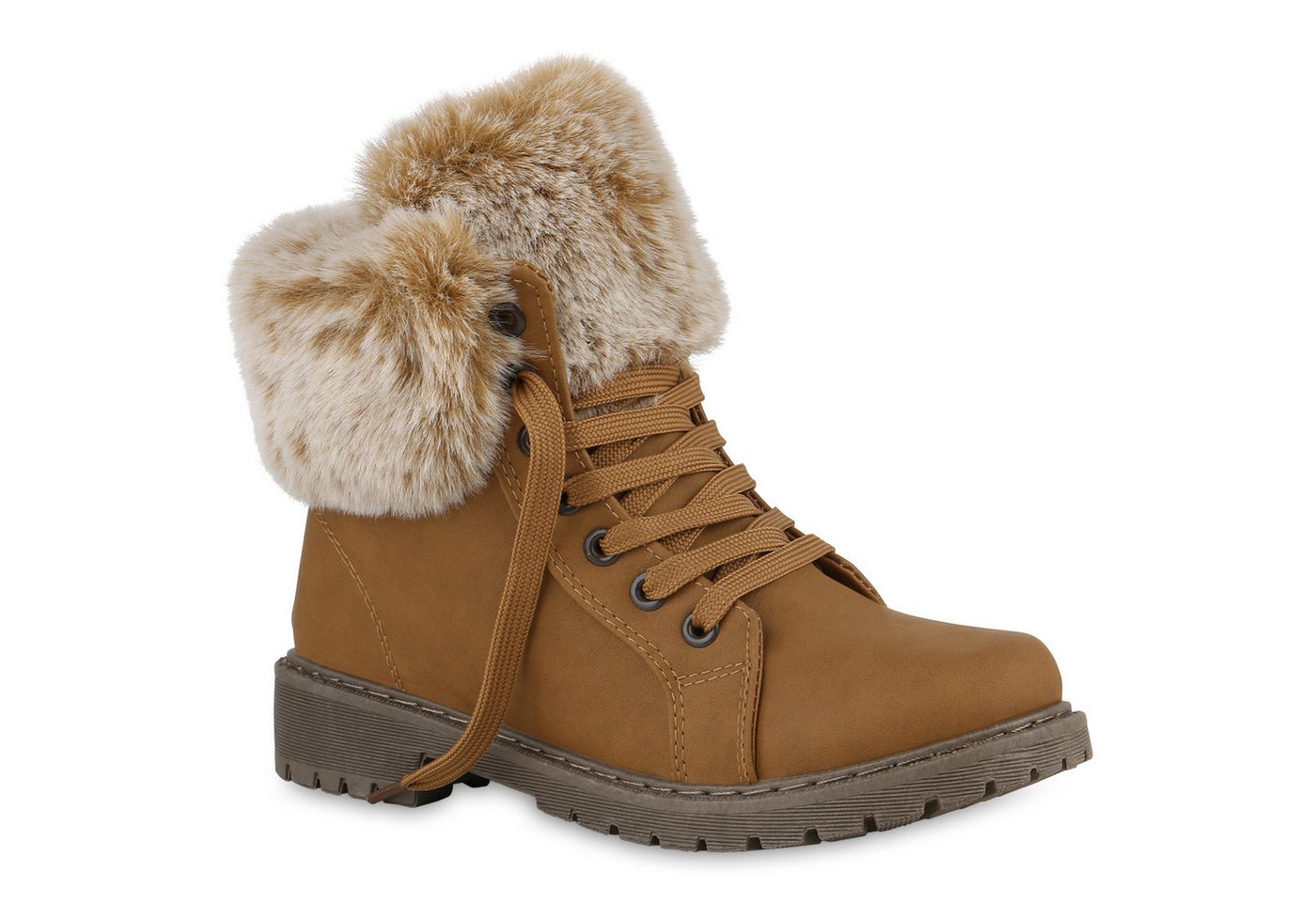 VAN HILL 840850 Stiefelette Damen Warm Gefütterte Worker Boots Stiefeletten Kunstfell