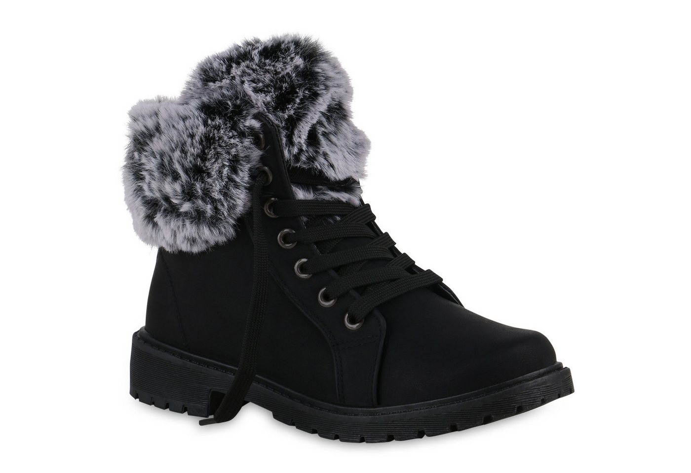 VAN HILL 840850 Stiefelette Damen Warm Gefütterte Worker Boots Stiefeletten Kunstfell