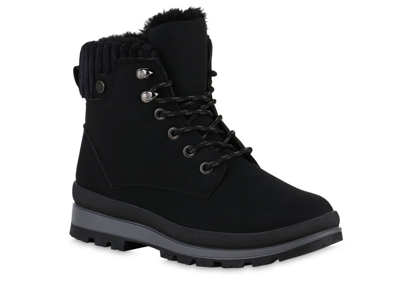 VAN HILL 840852 Stiefelette Damen Warm Gefütterte Worker Boots Profil-Sohle Bequeme