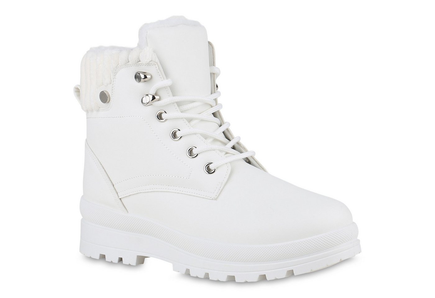 VAN HILL 840852 Stiefelette Damen Warm Gefütterte Worker Boots Profil-Sohle Bequeme