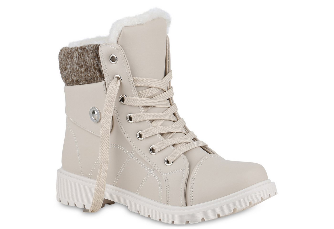 VAN HILL 840853 Stiefelette Damen Warm Gefütterte Worker Boots Bequeme Profil-Sohle