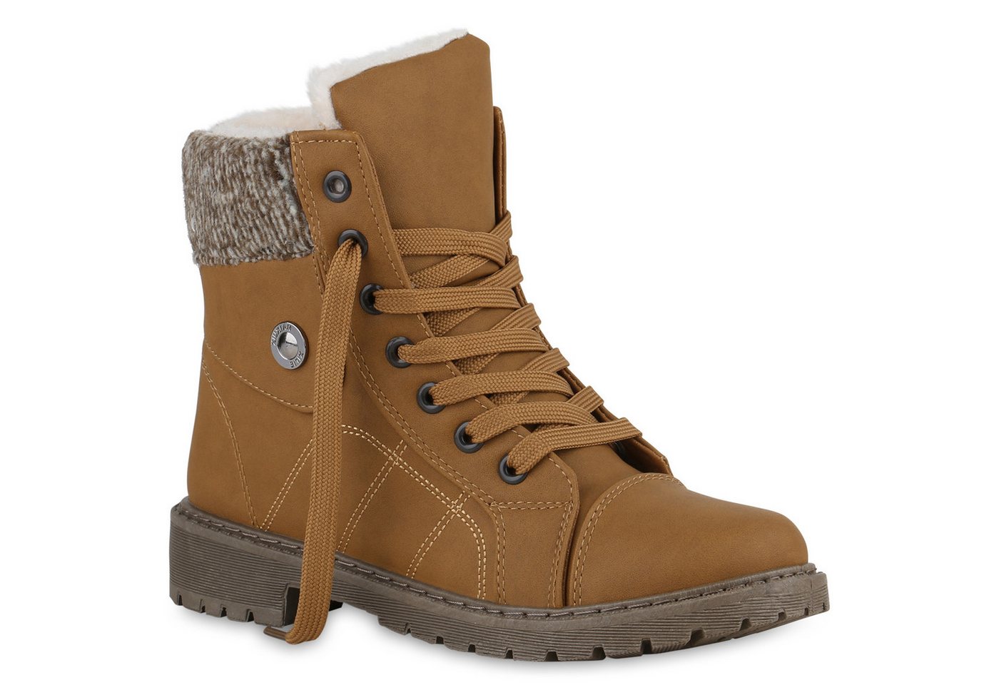 VAN HILL 840853 Stiefelette Damen Warm Gefütterte Worker Boots Bequeme Profil-Sohle