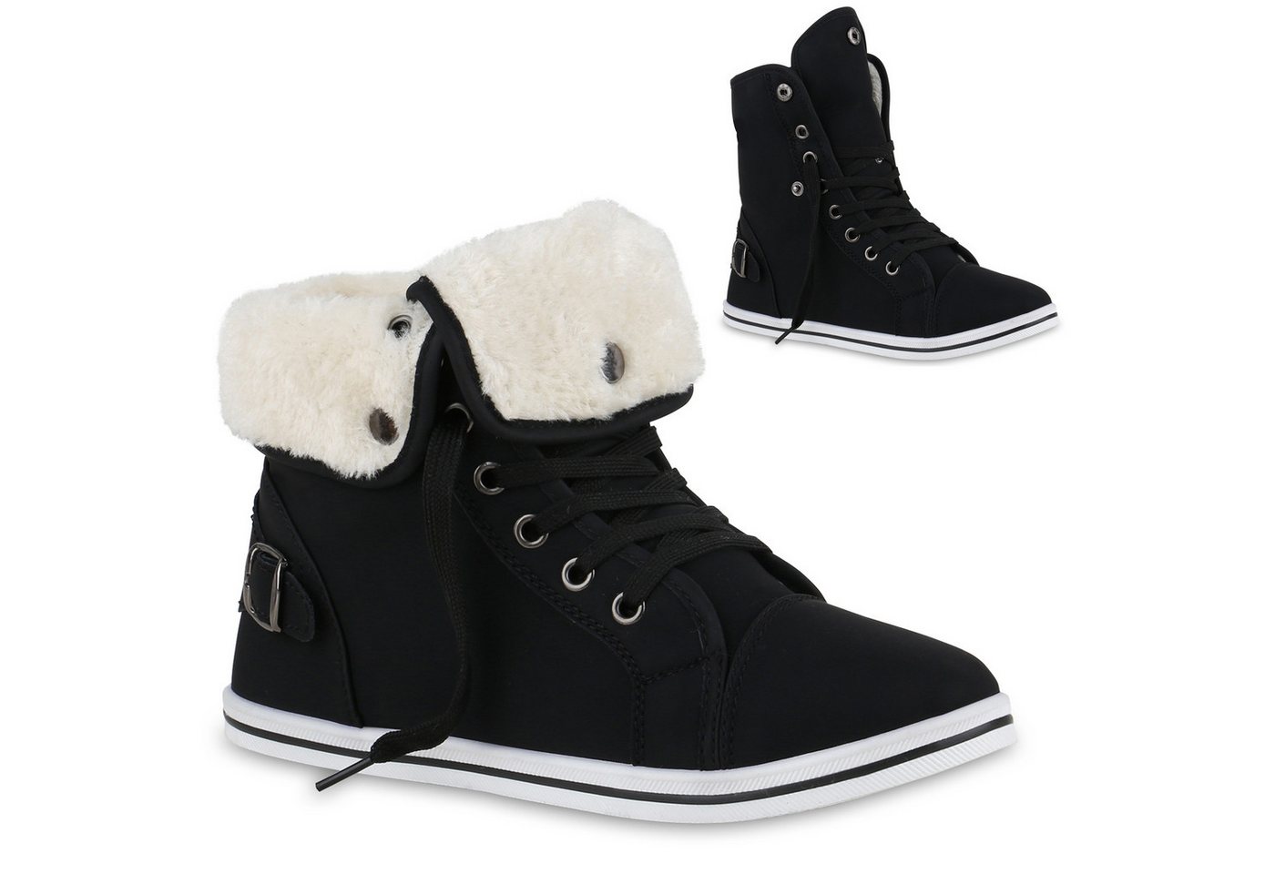 VAN HILL 840858 Sneaker Damen Warm Gefüttert Sneaker High Bequem Schnürer Schnallen (schwarz)