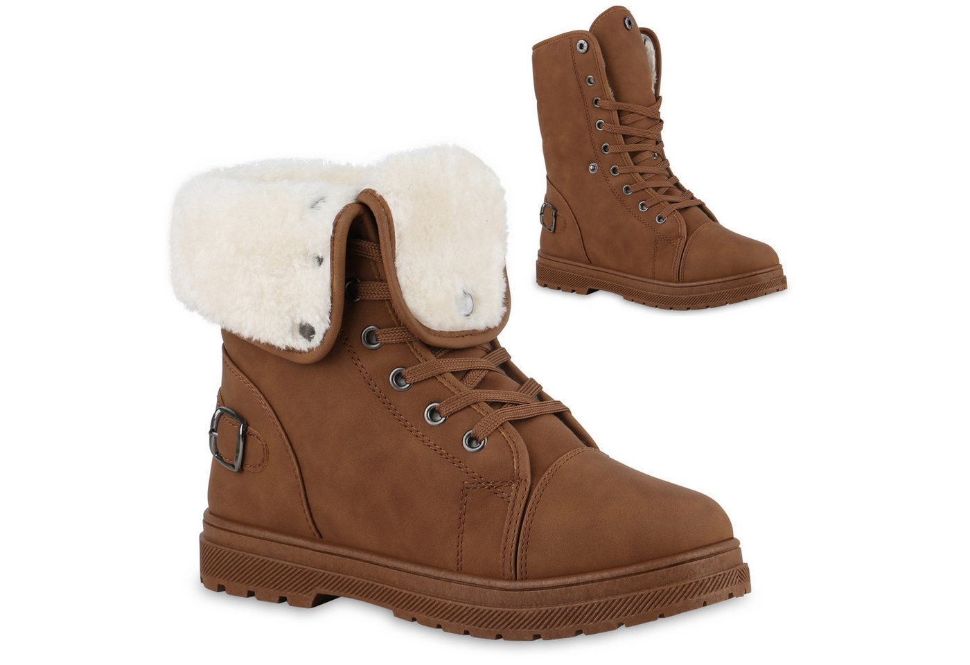 VAN HILL 840859 Sneaker Damen Warm Gefütterte Sneaker High Bequeme Schnallen Schnür-