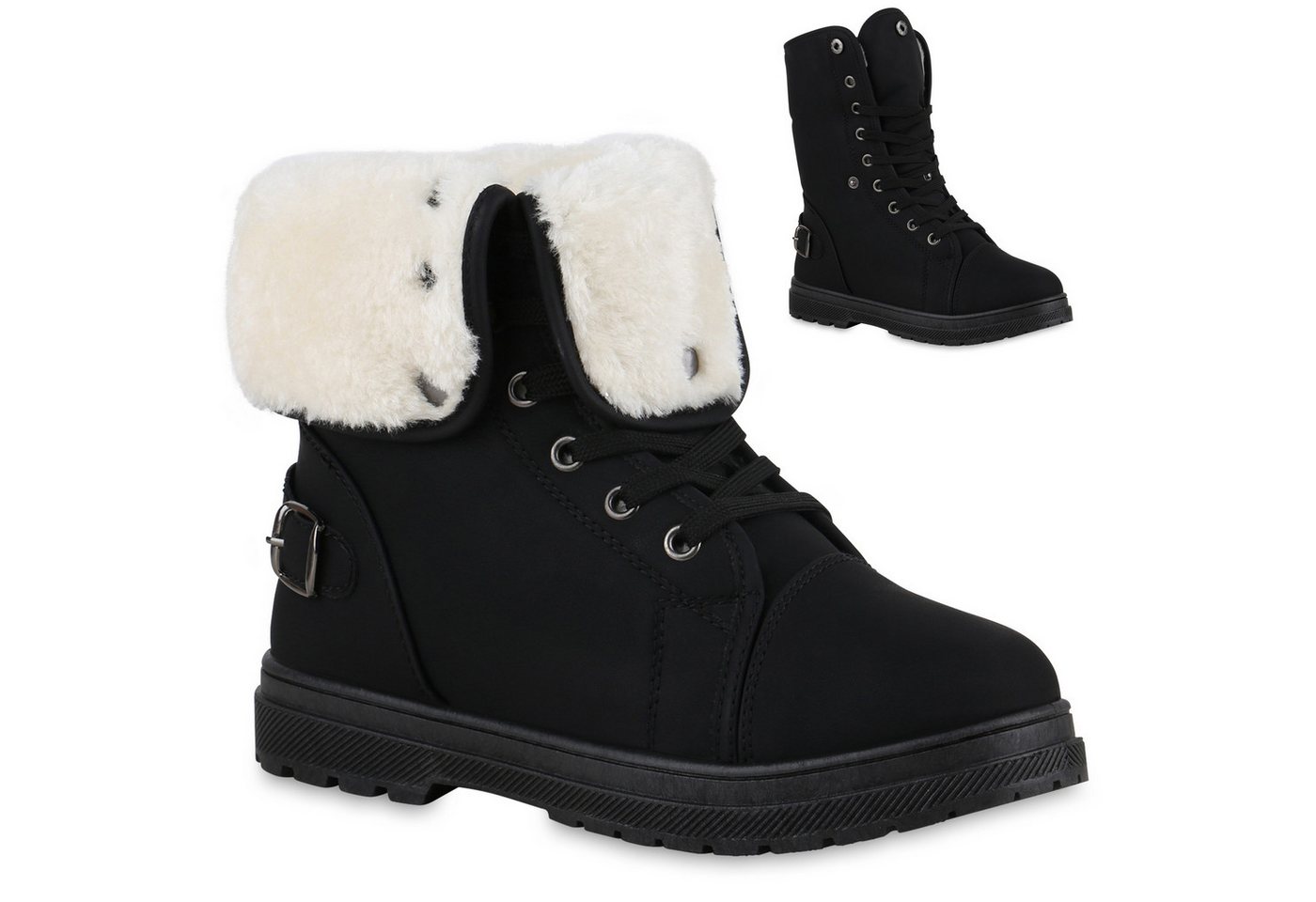 VAN HILL 840859 Sneaker Damen Warm Gefütterte Sneaker High Bequeme Schnallen Schnür-