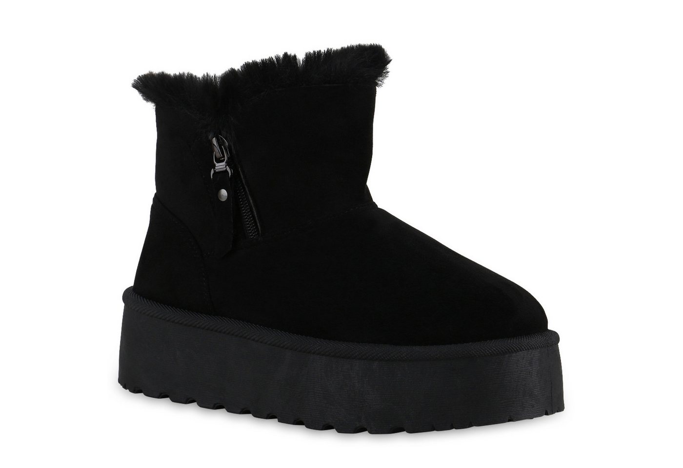 VAN HILL 840870 Winterstiefelette Damen Warm Gefütterte Winter Boots Bequeme Zipper Plateau