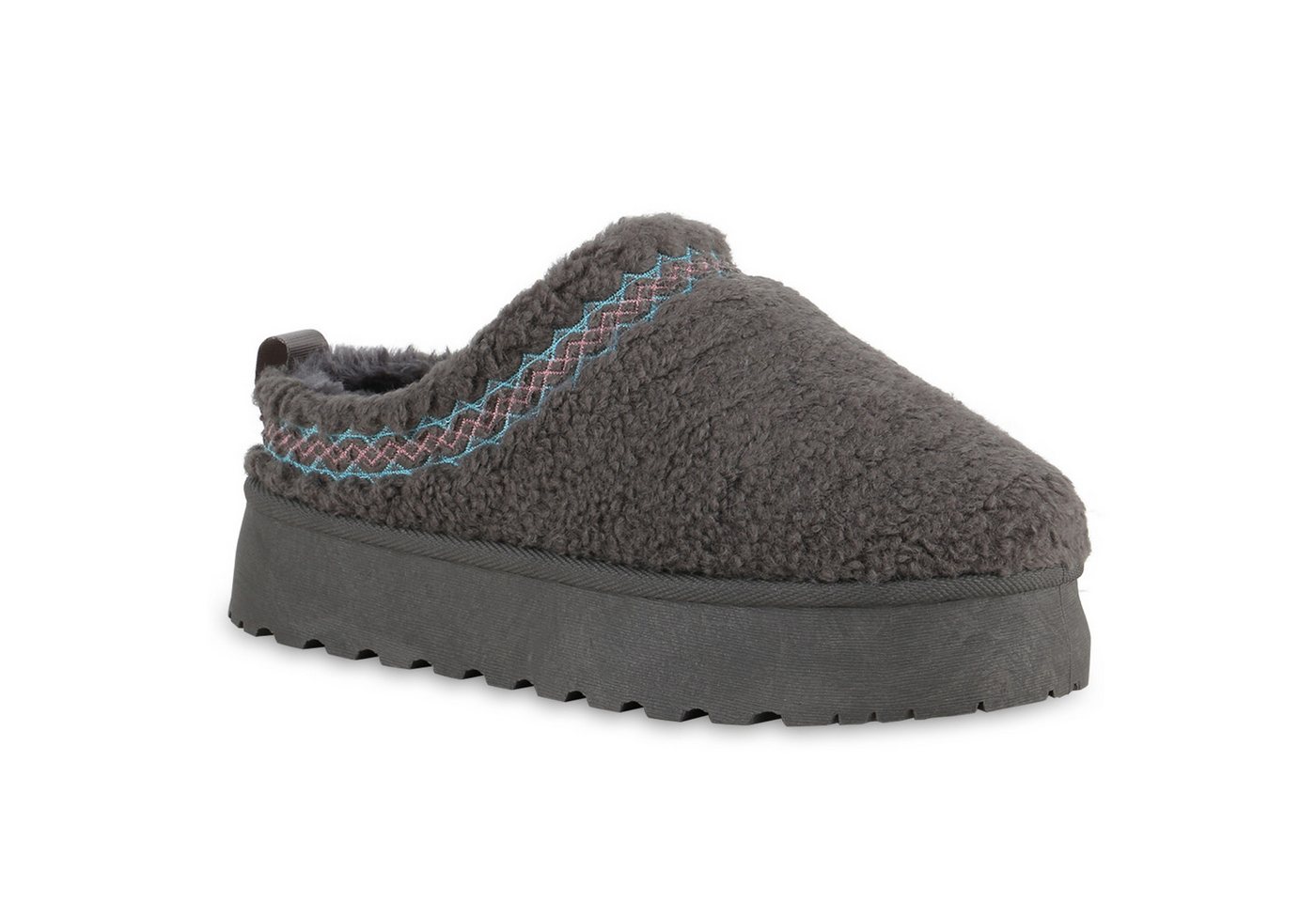 VAN HILL 840872 Hausschuh Damen Warm Gefütterte Pantoffeln Bequeme Kunstfell Teddy