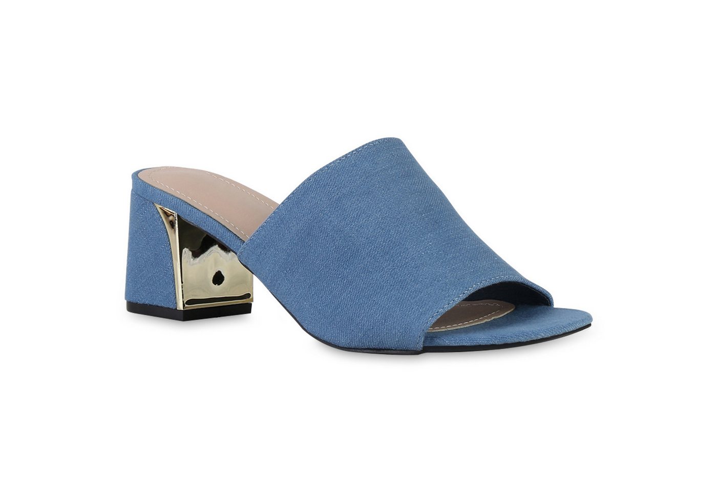 VAN HILL 840884 Sandalette Damen Pantoletten Sandaletten Klassische Basic Blockabsatz