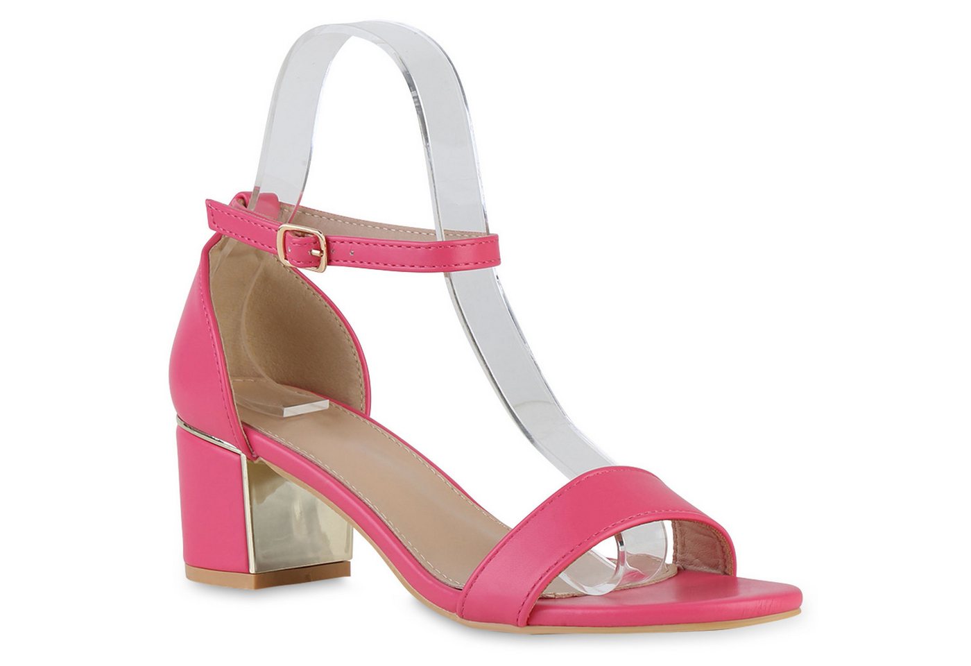 VAN HILL 840887 Sandalette Damen Klassische Sandaletten Basic Blockabsatz Leder-Optik