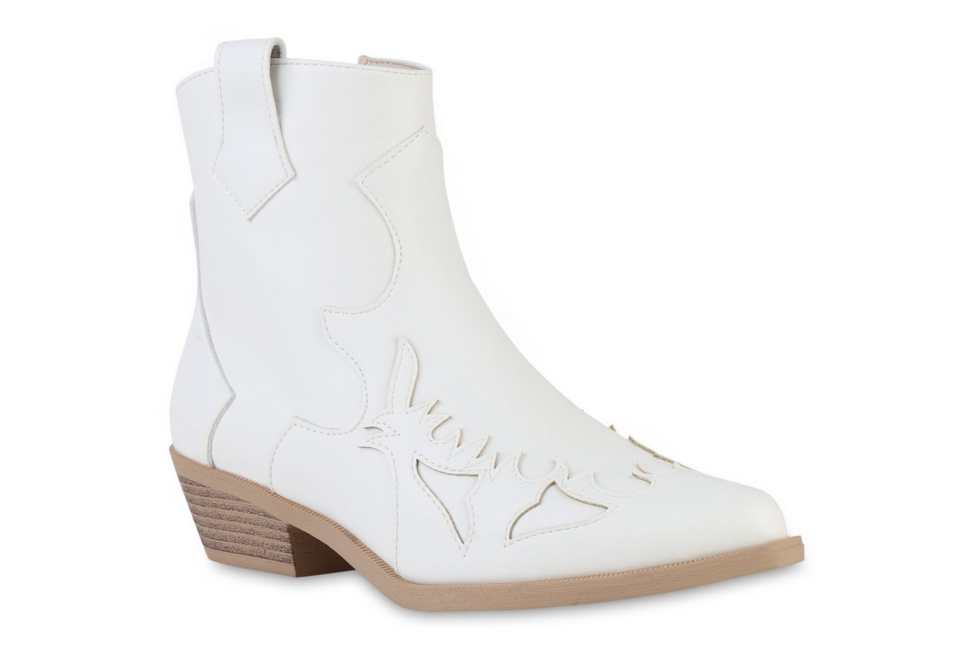 VAN HILL 840901 Cowboy Boots Damen Cowboy Boots Stiefeletten Spitze Holzoptikabsatz