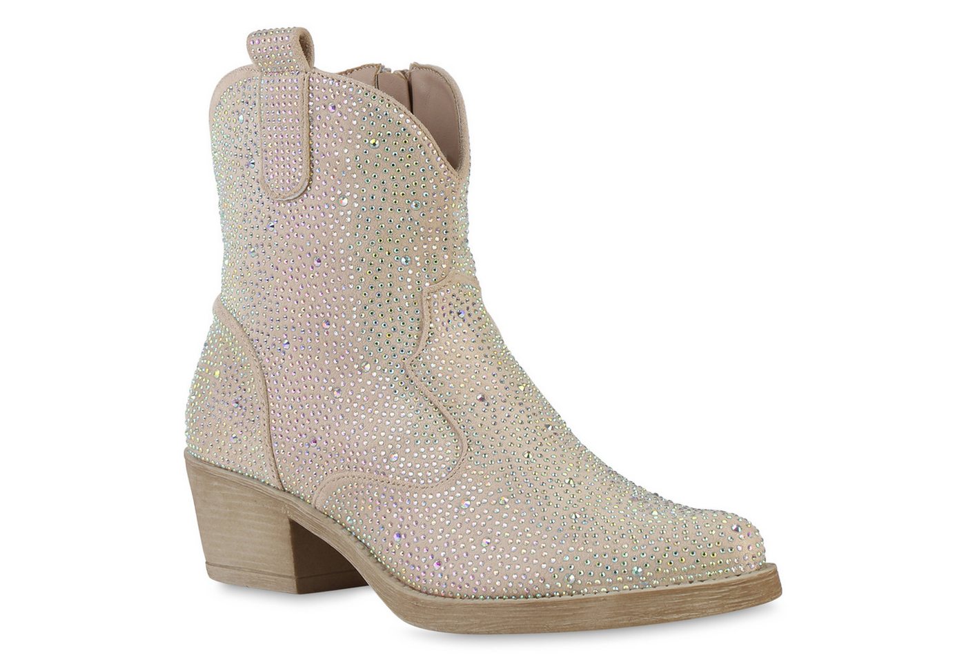 VAN HILL 840903 Cowboy Boots Damen Cowboy Boots Stiefeletten Spitze Strass Western