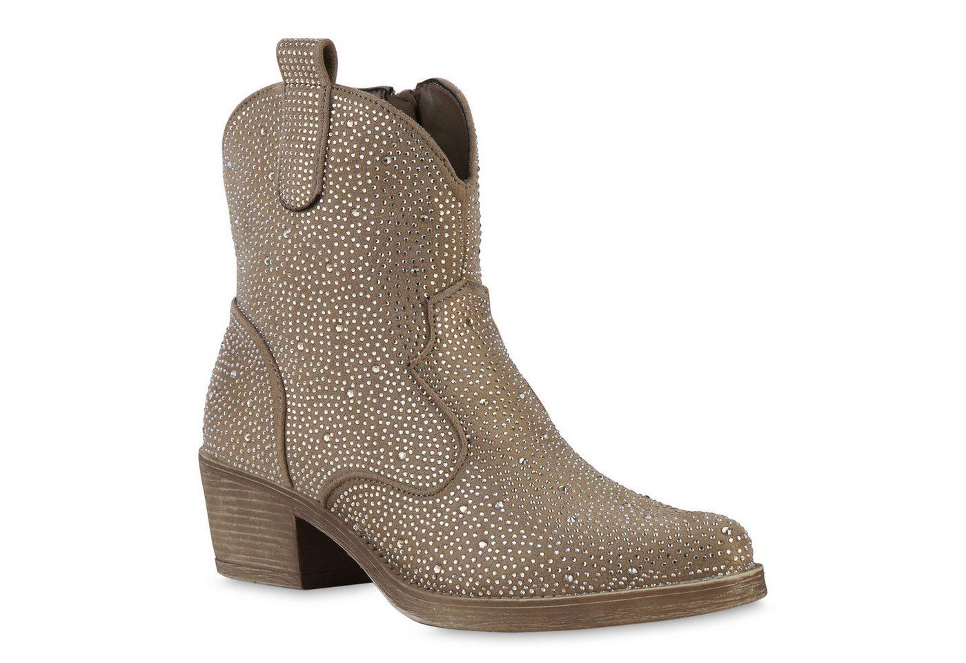 VAN HILL 840903 Cowboy Boots Damen Cowboy Boots Stiefeletten Spitze Strass Western