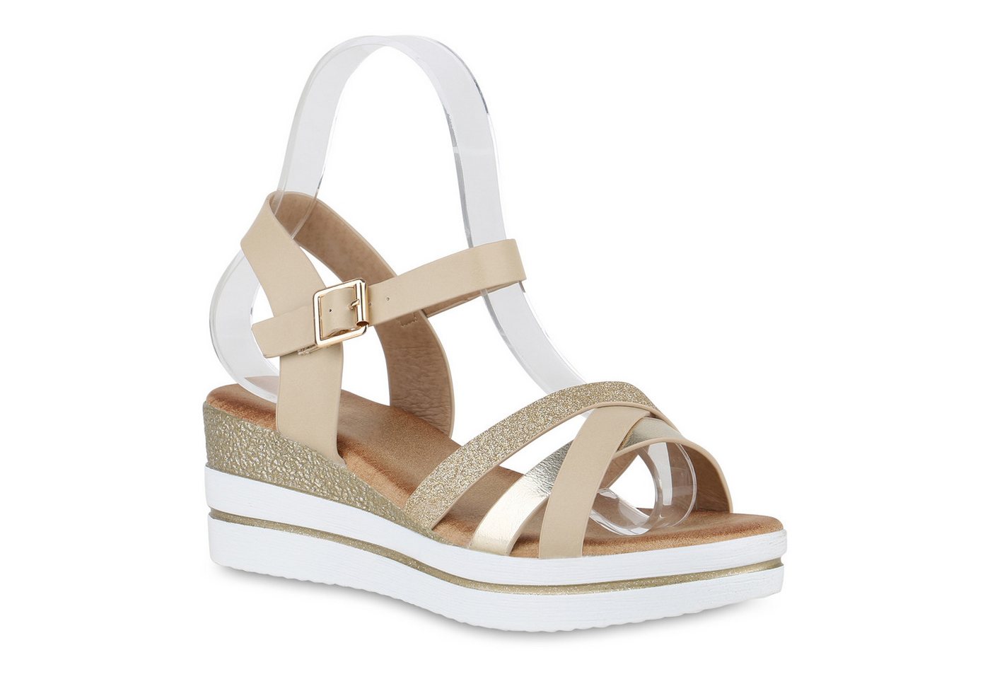 VAN HILL 840958 Plateausandaletten Damen Plateau Sandaletten Glitzer Keilabsatz Plateau-